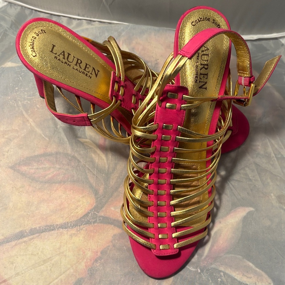 Lauren Ralph Lauren Fuchsia and Gold Strappy Heels